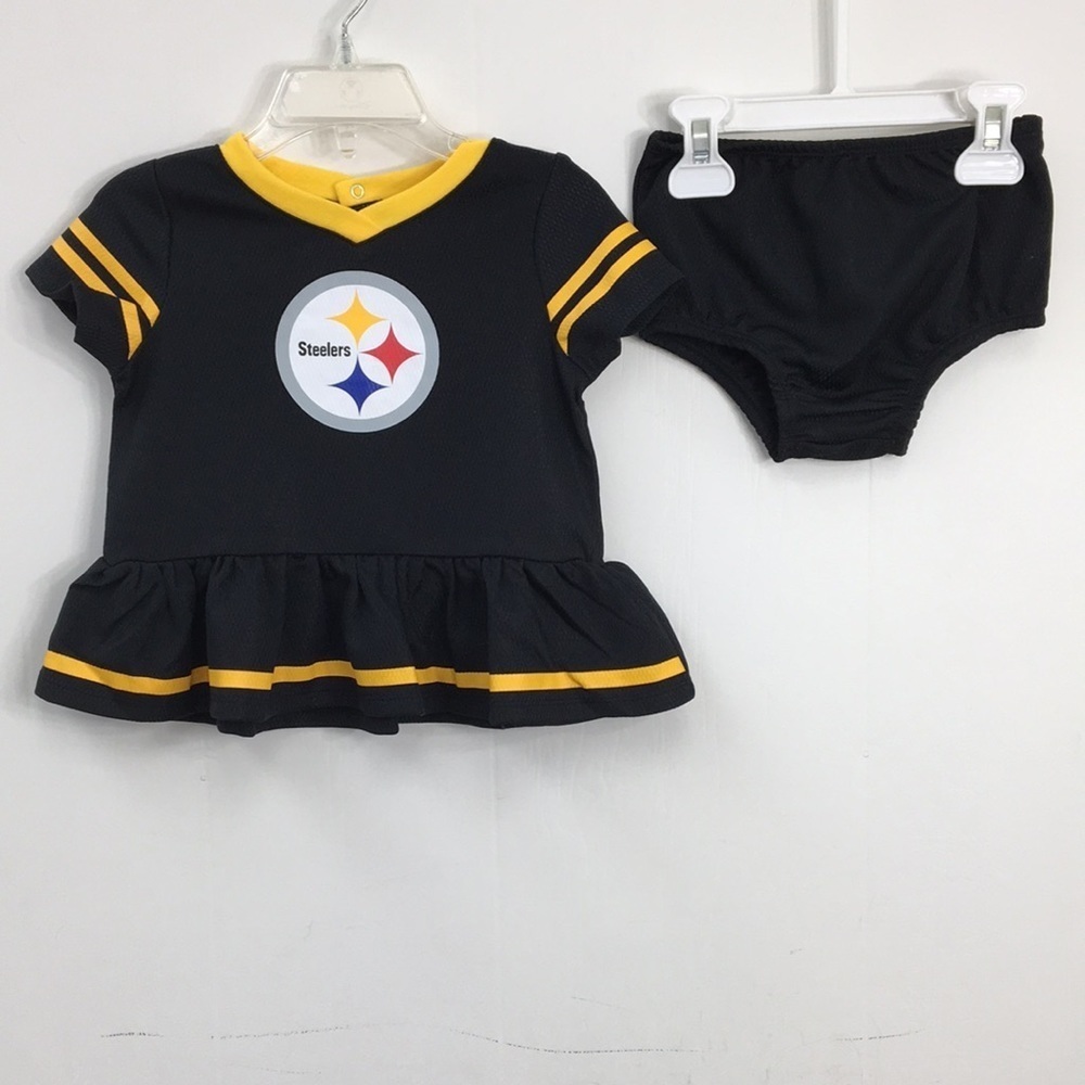 Girls Steelers Fan Shirt and Onesie Set Size 6-12 (shirt) & 18 m (onesie) - Picture 2 of 7